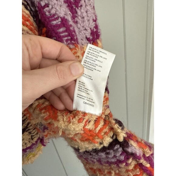Free People Peggy Cardigan S/M Multicolor Fair Isle Open Front Hooded FLAW - Picture 6 of 9